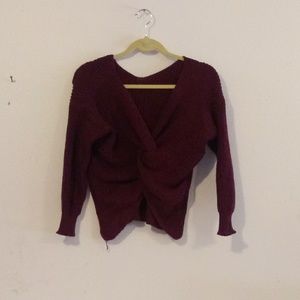 Maroon Knot Front Cropped Sweater